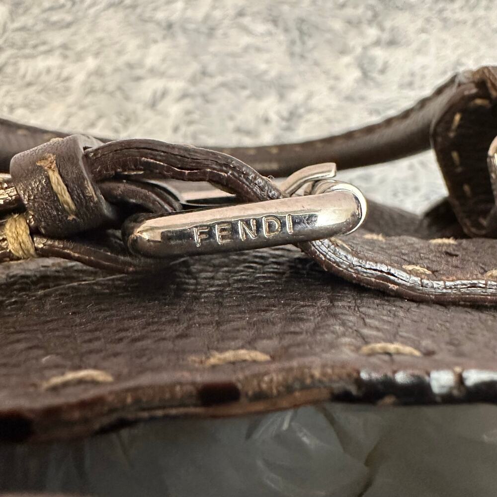 Fendi Selleria Villa Borghese Handbag Brown Leather Embossed Horse Purse - Picture 10 of 16